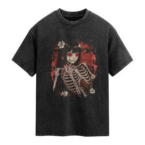 Horror Anime Manga Washed Cotton T-Shirt Japan Japanese Creepy Kawaii Goth