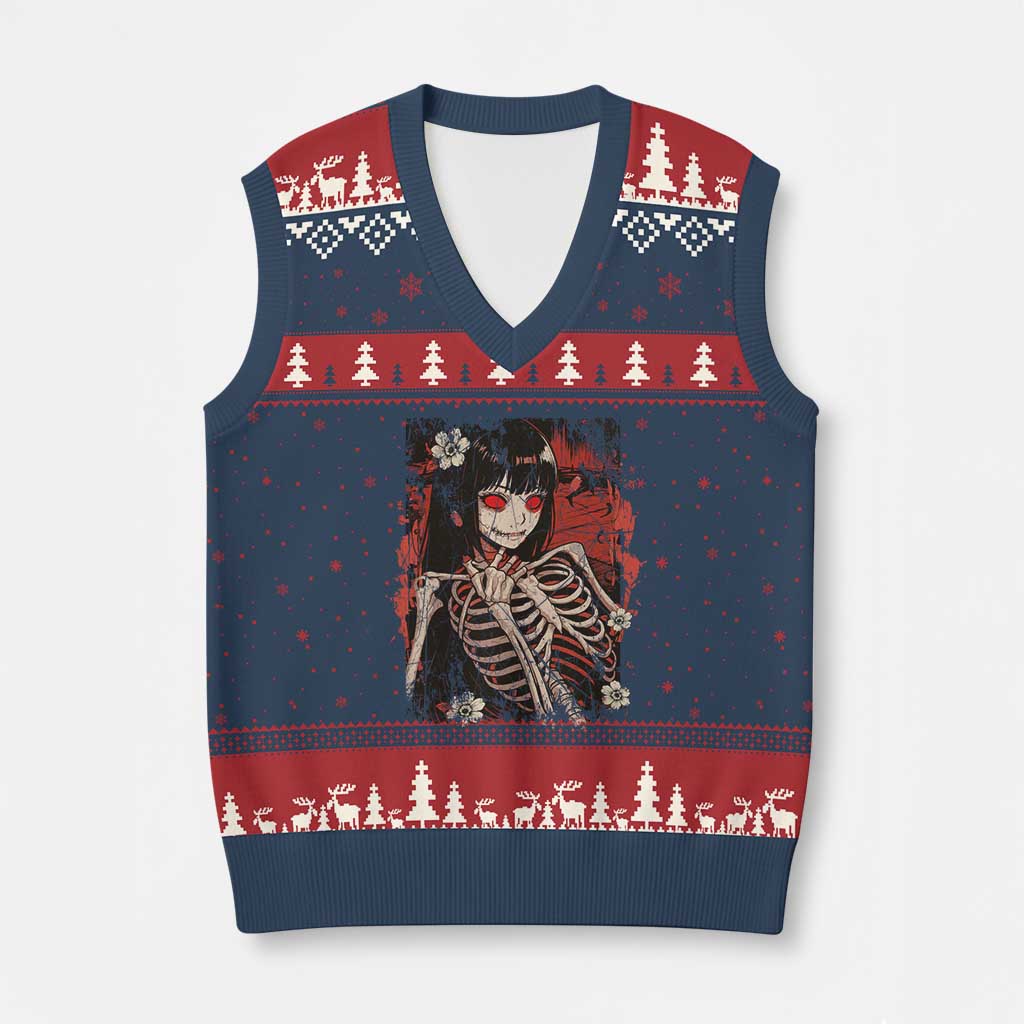 Horror Anime Manga V-Neck Knit Sweater Vest Japan Japanese Creepy Kawaii Goth TS10 Navy Red Print Your Wear