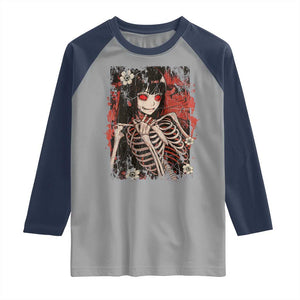 Horror Anime Manga Raglan Shirt Japan Japanese Creepy Kawaii Goth TS10 Sport Gray Navy Print Your Wear
