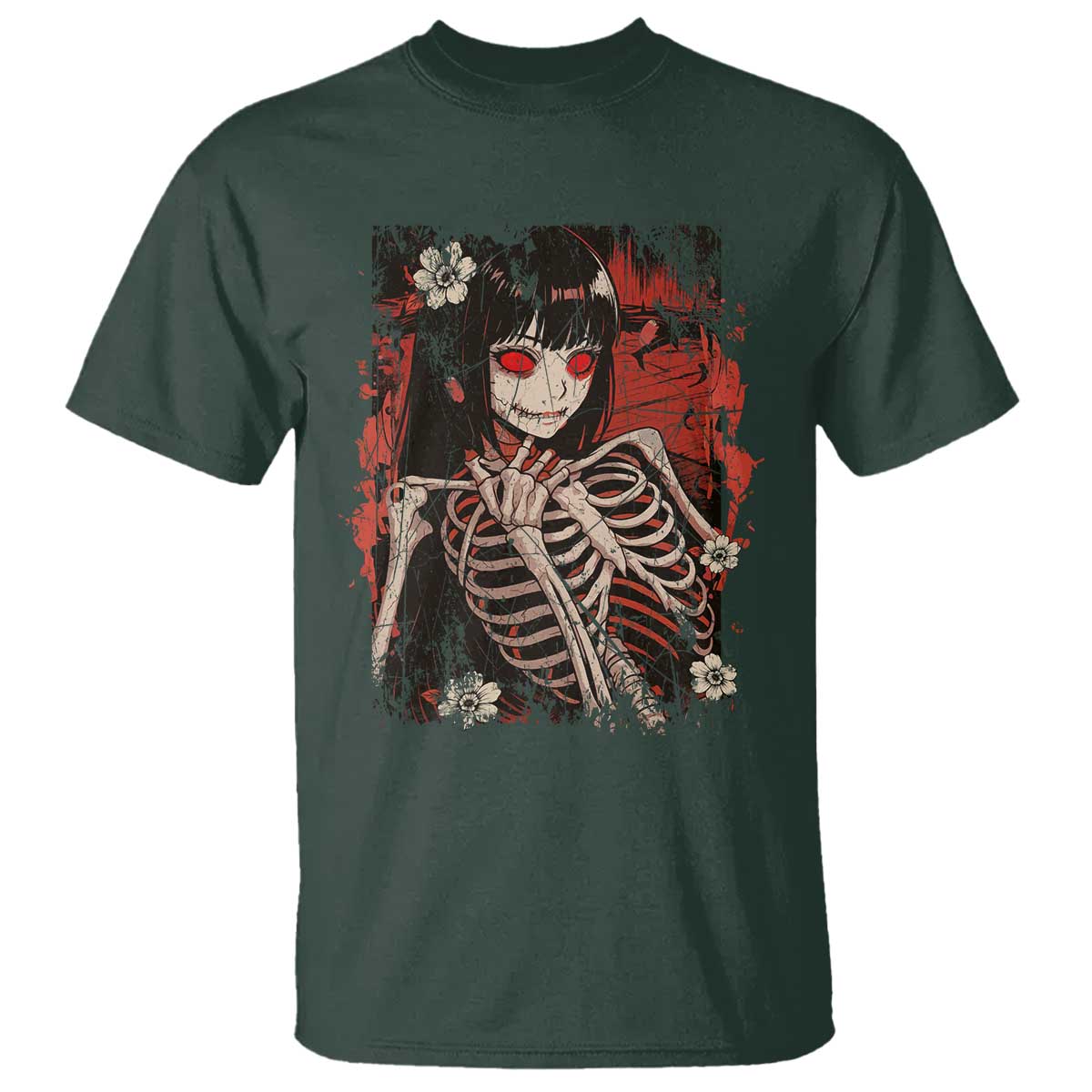 Horror Anime Manga T Shirt Japan Japanese Creepy Kawaii Goth TS10 Dark Forest Green Print Your Wear