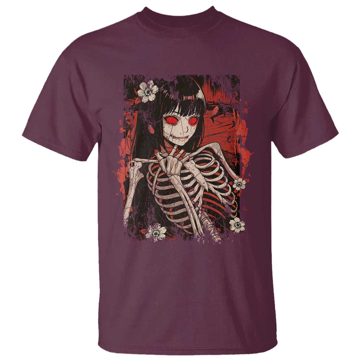 Horror Anime Manga T Shirt Japan Japanese Creepy Kawaii Goth TS10 Maroon Print Your Wear