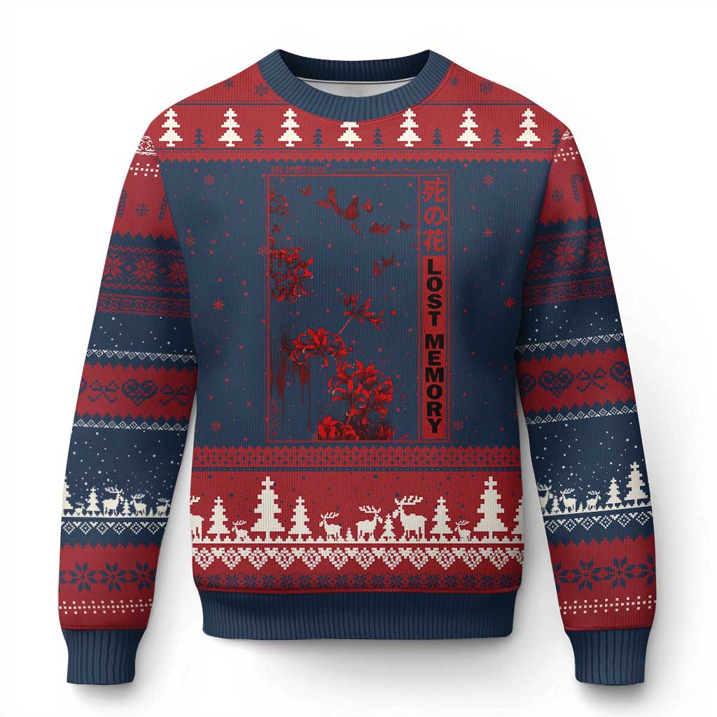 Japanese Spider Lily Ugly Christmas Sweater Soft Grunge Anime Aesthetic Flower TS10 Navy Red Print Your Wear