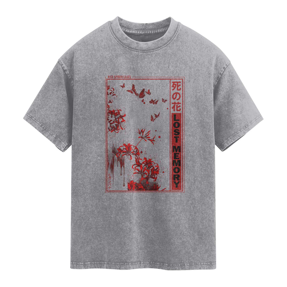 Japanese Spider Lily Washed Cotton T-Shirt Soft Grunge Anime Aesthetic Flower