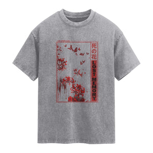 Japanese Spider Lily Washed Cotton T-Shirt Soft Grunge Anime Aesthetic Flower