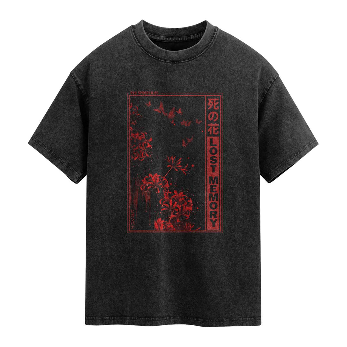 Japanese Spider Lily Washed Cotton T-Shirt Soft Grunge Anime Aesthetic Flower