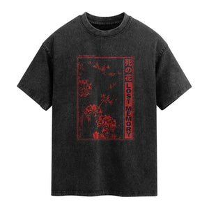 Japanese Spider Lily Washed Cotton T-Shirt Soft Grunge Anime Aesthetic Flower