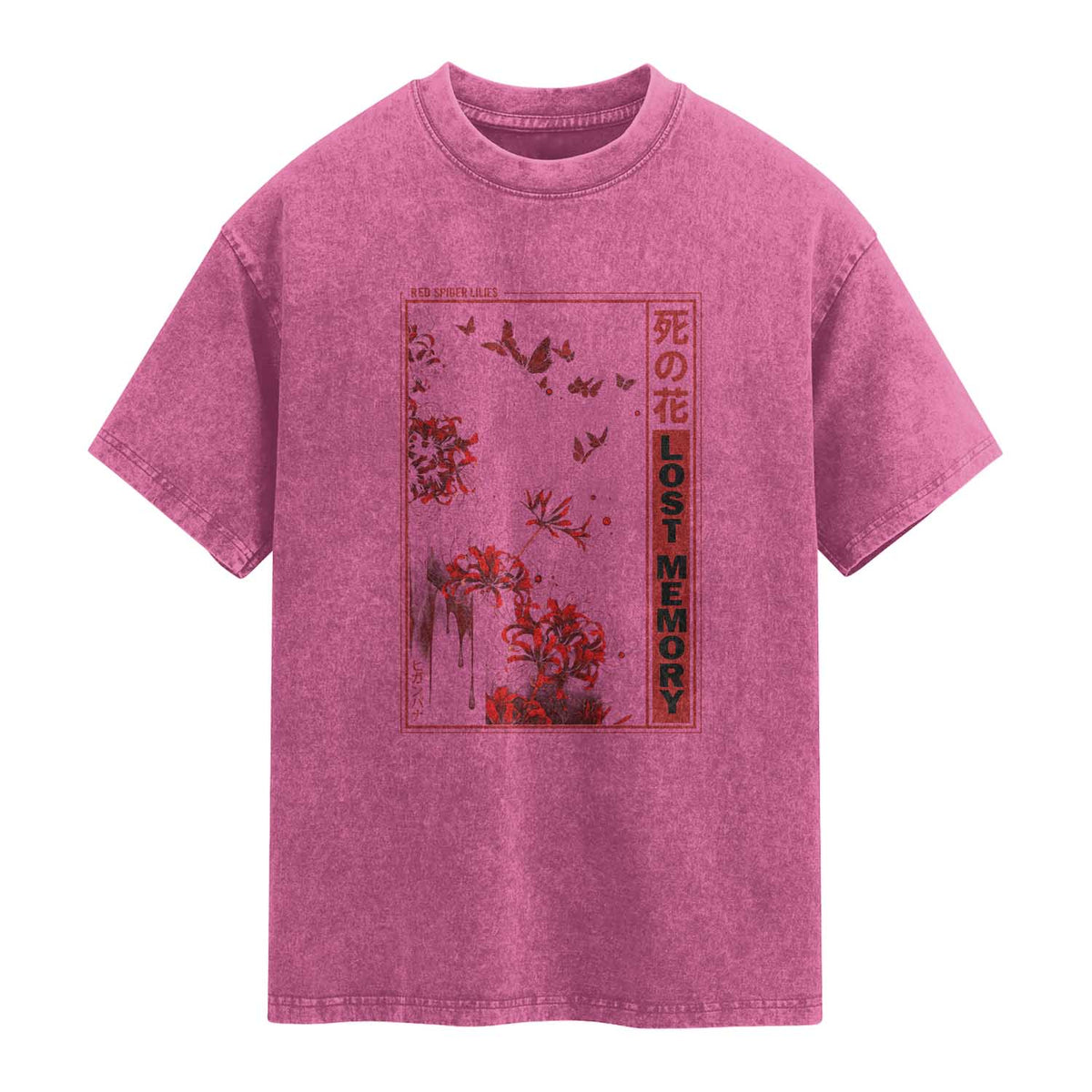 Japanese Spider Lily Washed Cotton T-Shirt Soft Grunge Anime Aesthetic Flower