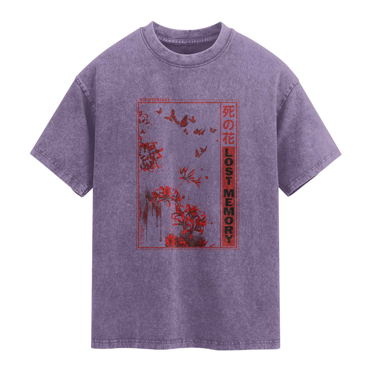 Japanese Spider Lily Washed Cotton T-Shirt Soft Grunge Anime Aesthetic Flower