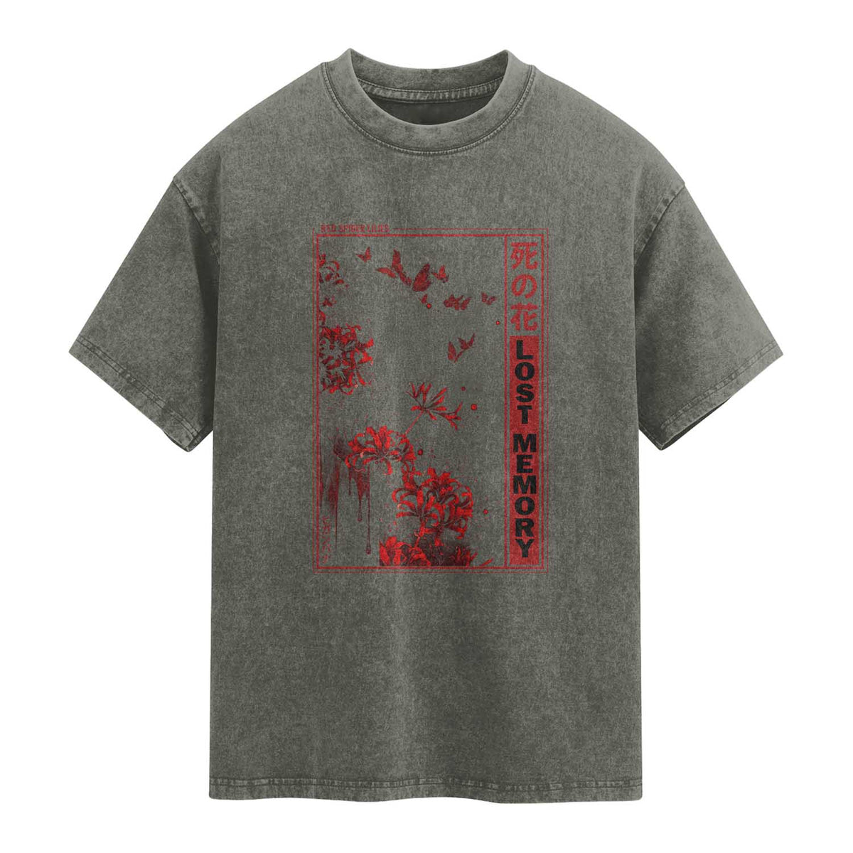 Japanese Spider Lily Washed Cotton T-Shirt Soft Grunge Anime Aesthetic Flower