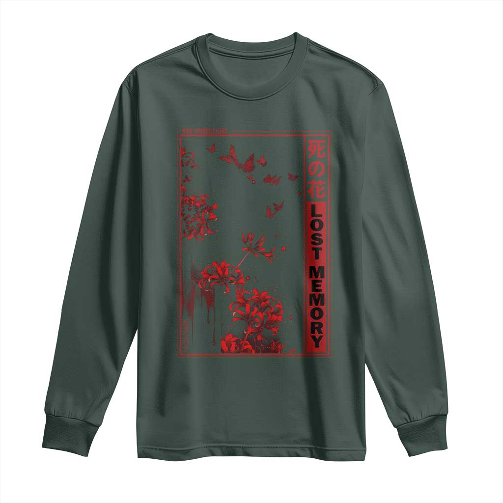 Japanese Spider Lily Long Sleeve Shirt Soft Grunge Anime Aesthetic Flower TS10 Dark Forest Green Print Your Wear