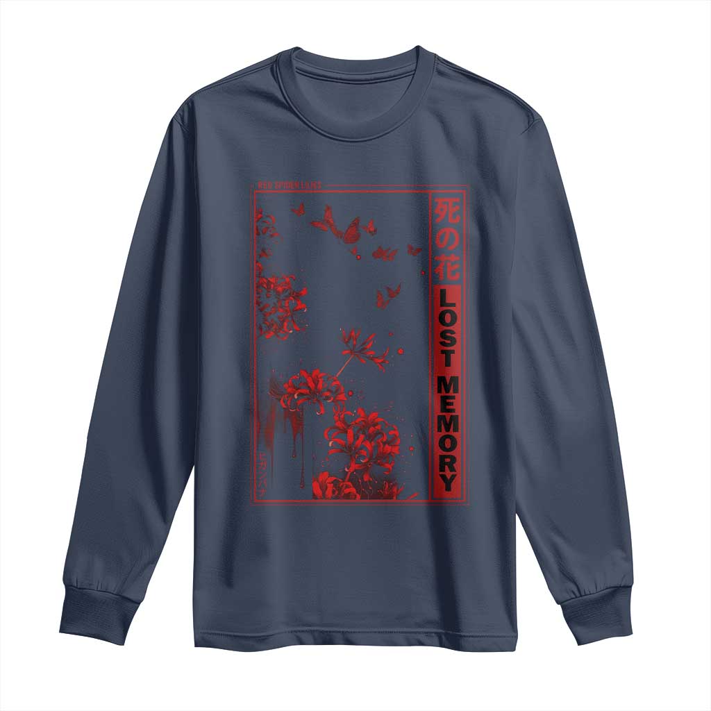 Japanese Spider Lily Long Sleeve Shirt Soft Grunge Anime Aesthetic Flower TS10 Navy Print Your Wear