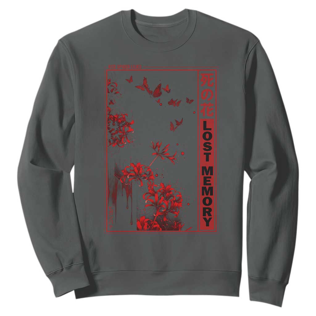 Japanese Spider Lily Sweatshirt Soft Grunge Anime Aesthetic Flower TS10 Dark Heather Print Your Wear