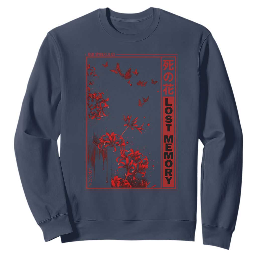 Japanese Spider Lily Sweatshirt Soft Grunge Anime Aesthetic Flower TS10 Navy Print Your Wear