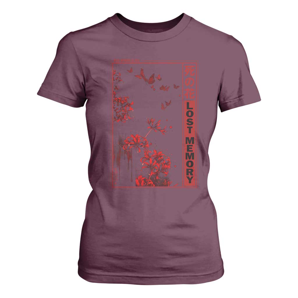 Japanese Spider Lily T Shirt For Women Soft Grunge Anime Aesthetic Flower TS10 Maroon Print Your Wear