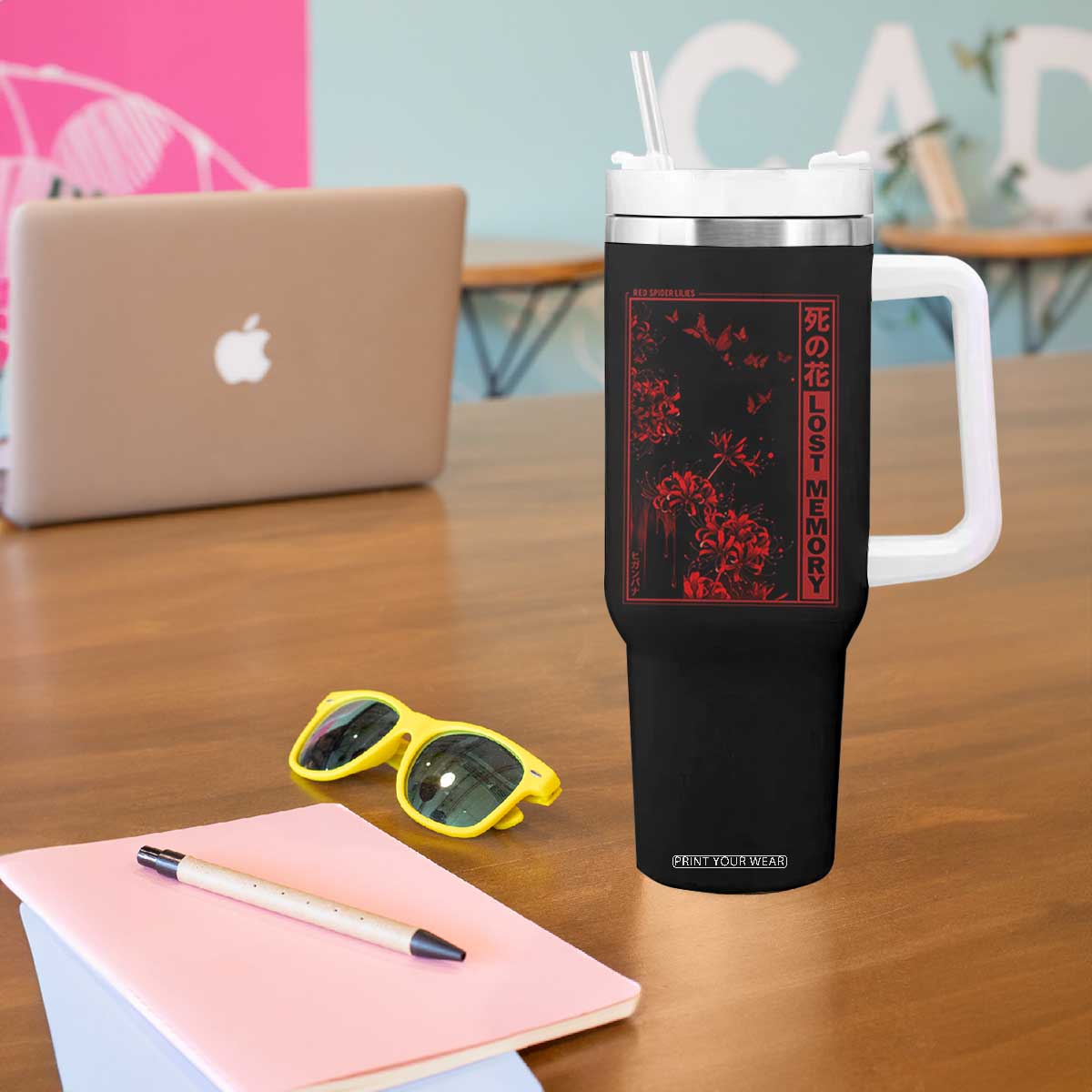 Japanese Spider Lily Tumbler With Handle Soft Grunge Anime Aesthetic Flower TS10 Print Your Wear