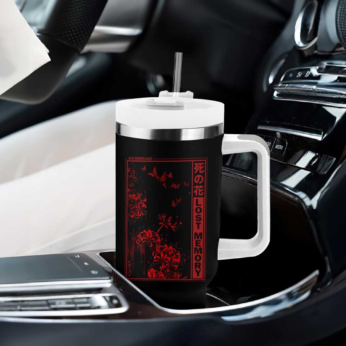 Japanese Spider Lily Tumbler With Handle Soft Grunge Anime Aesthetic Flower TS10 Print Your Wear