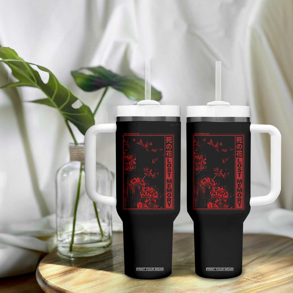 Japanese Spider Lily Tumbler With Handle Soft Grunge Anime Aesthetic Flower TS10 Print Your Wear