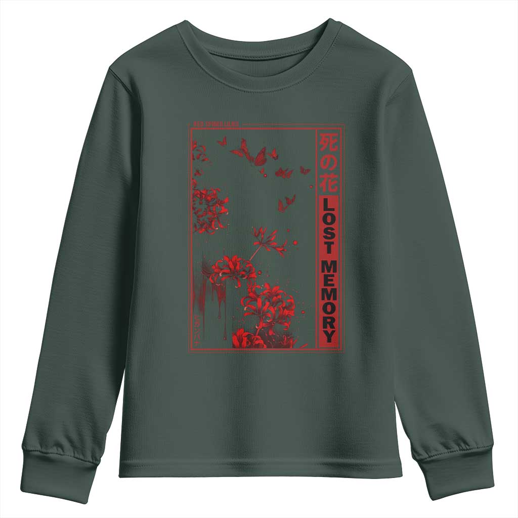 Japanese Spider Lily Youth Sweatshirt Soft Grunge Anime Aesthetic Flower TS10 Dark Forest Green Print Your Wear