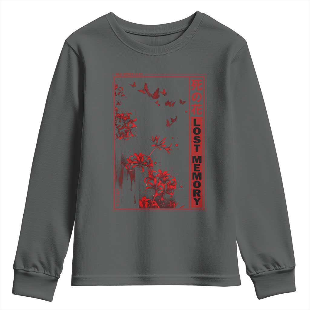 Japanese Spider Lily Youth Sweatshirt Soft Grunge Anime Aesthetic Flower TS10 Dark Heather Print Your Wear