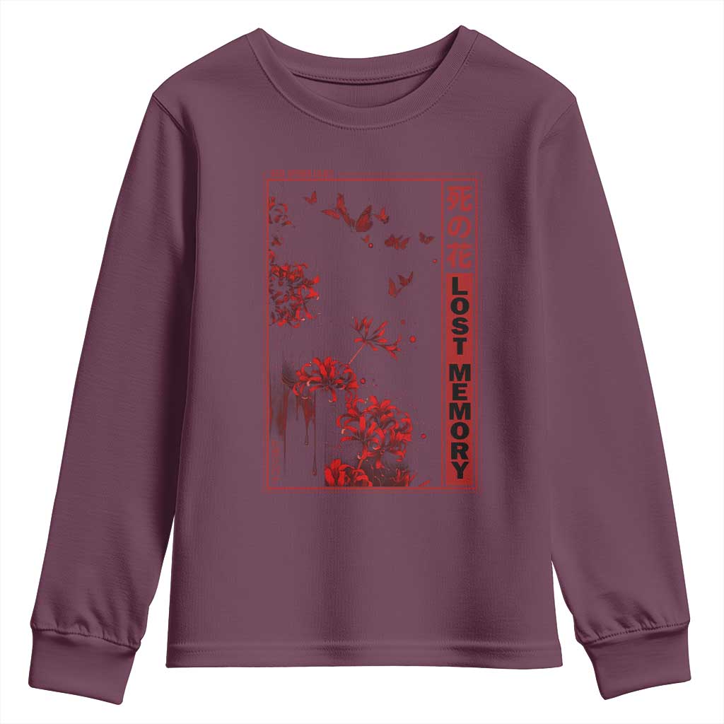 Japanese Spider Lily Youth Sweatshirt Soft Grunge Anime Aesthetic Flower TS10 Maroon Print Your Wear