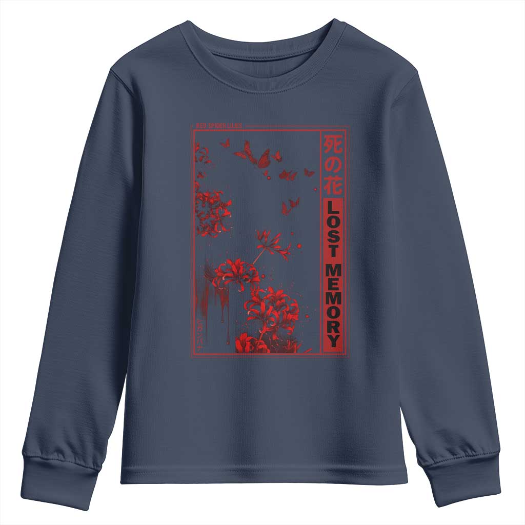 Japanese Spider Lily Youth Sweatshirt Soft Grunge Anime Aesthetic Flower TS10 Navy Print Your Wear