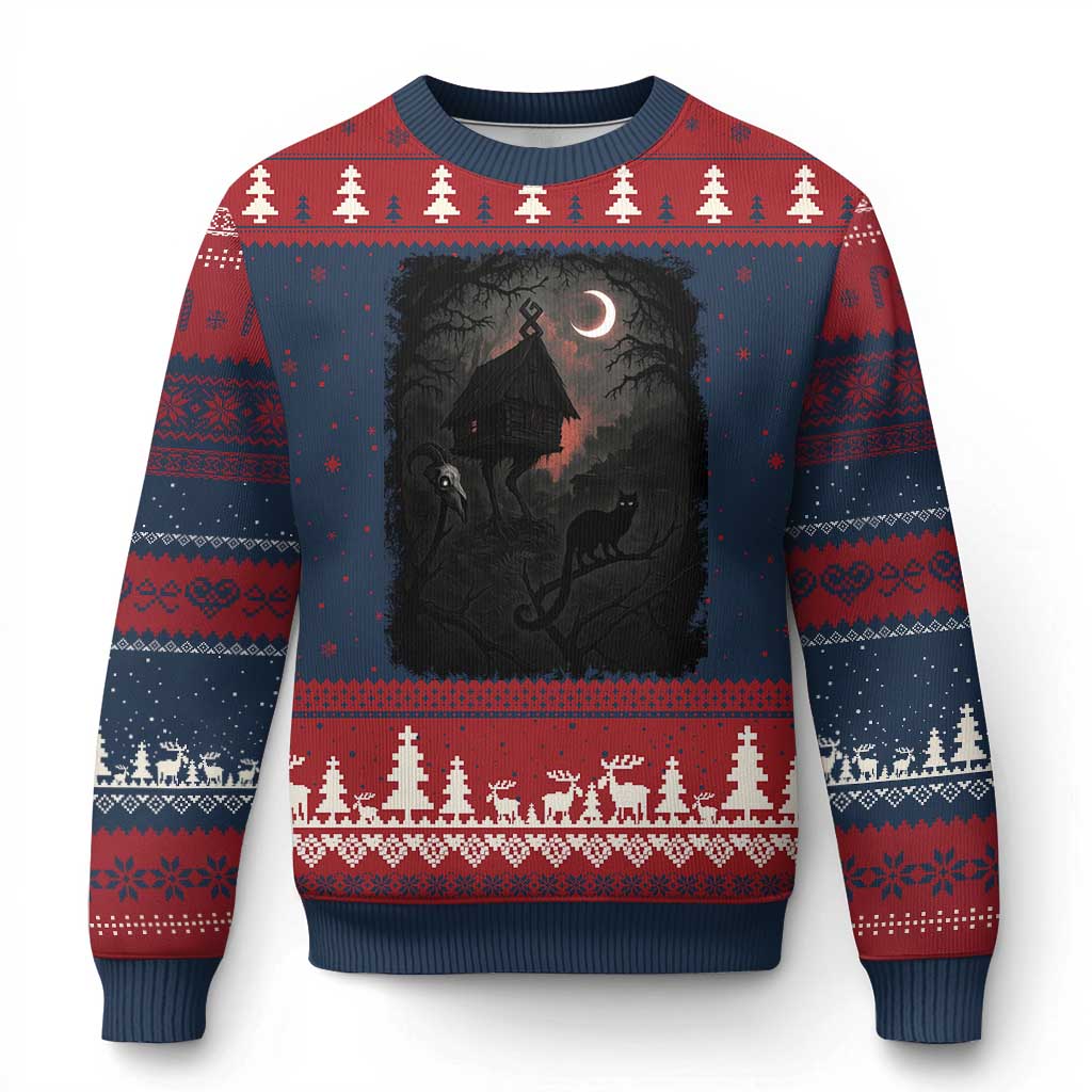 Baba Yaga House Ugly Christmas Sweater Gothic Slavic Folklore Russia Fairy Tale TS10 Navy Red Print Your Wear