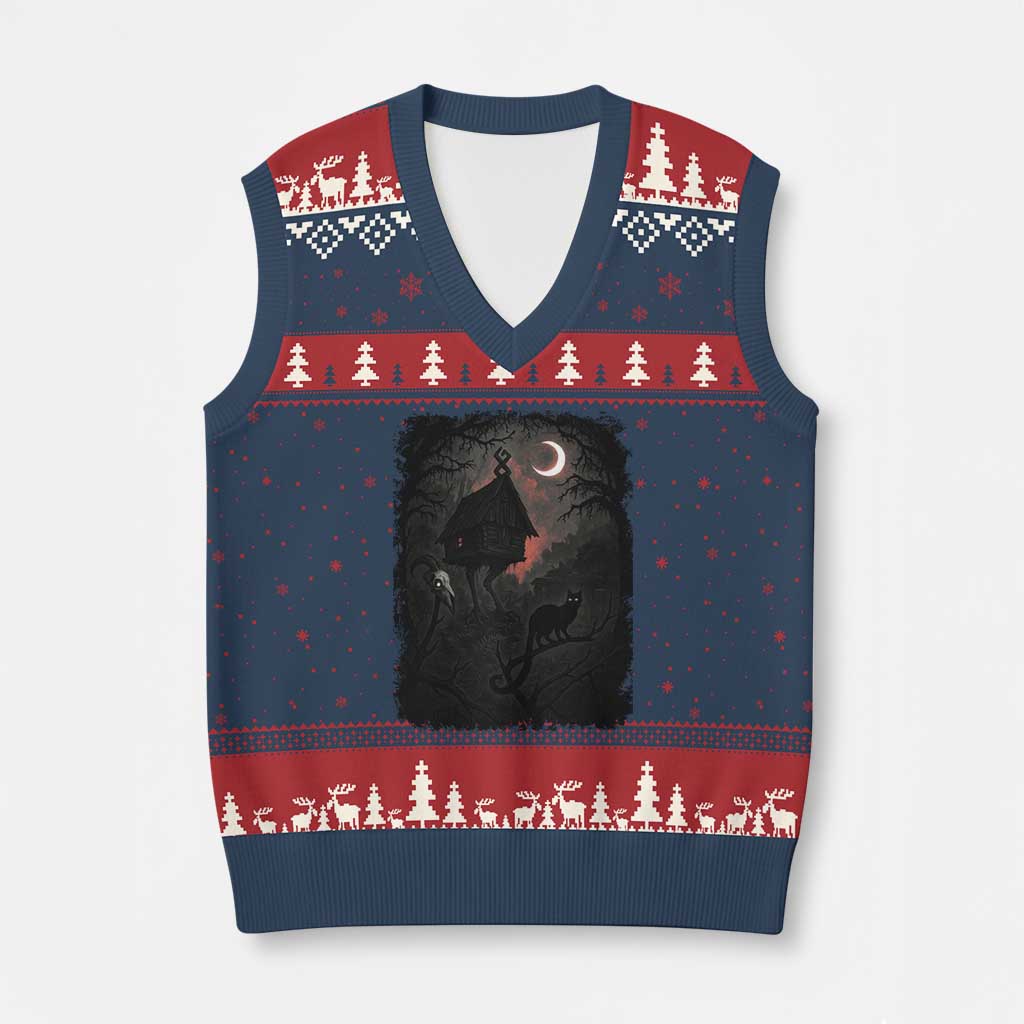 Baba Yaga House V-Neck Knit Sweater Vest Gothic Slavic Folklore Russia Fairy Tale TS10 Navy Red Print Your Wear