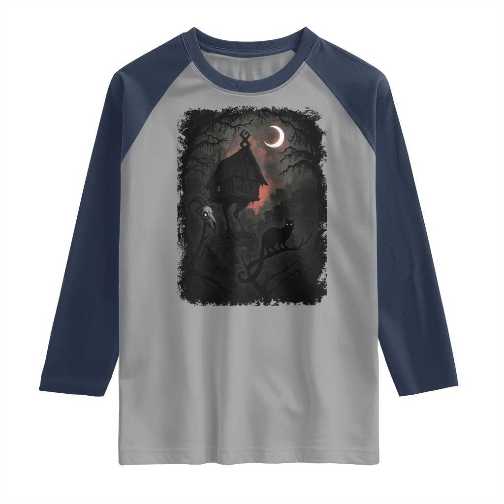 Baba Yaga House Raglan Shirt Gothic Slavic Folklore Russia Fairy Tale TS10 Sport Gray Navy Print Your Wear
