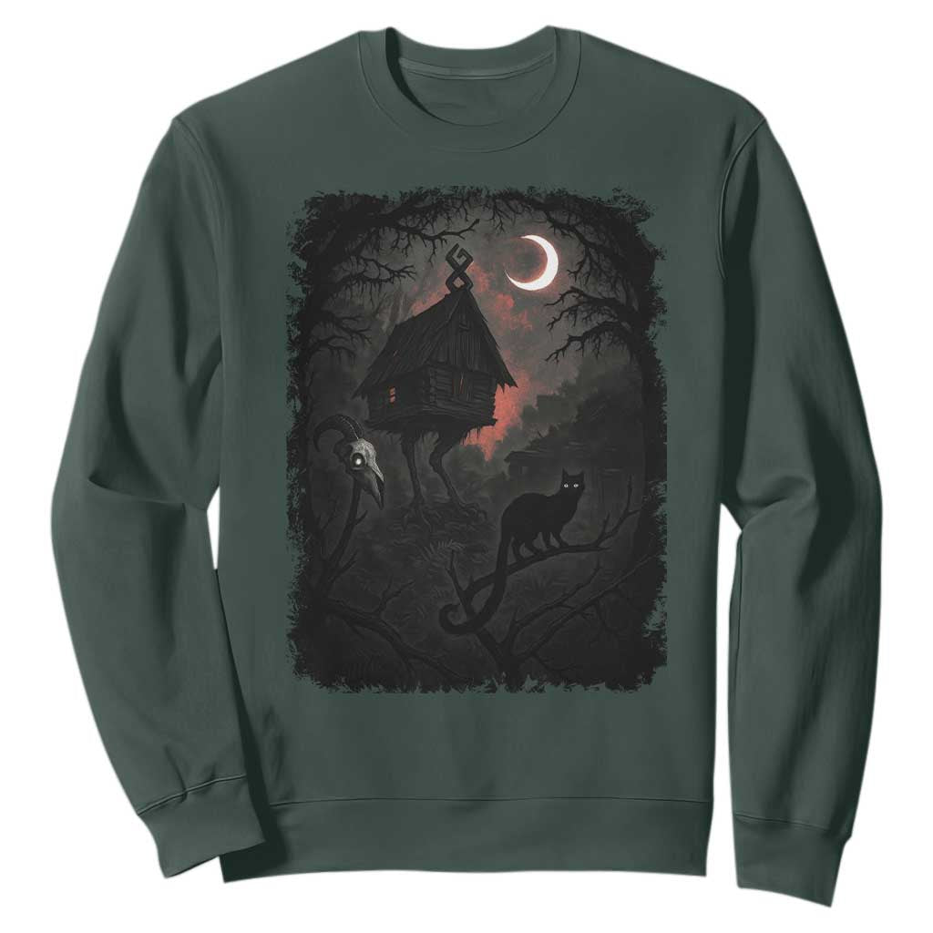 Baba Yaga House Sweatshirt Gothic Slavic Folklore Russia Fairy Tale TS10 Dark Forest Green Print Your Wear