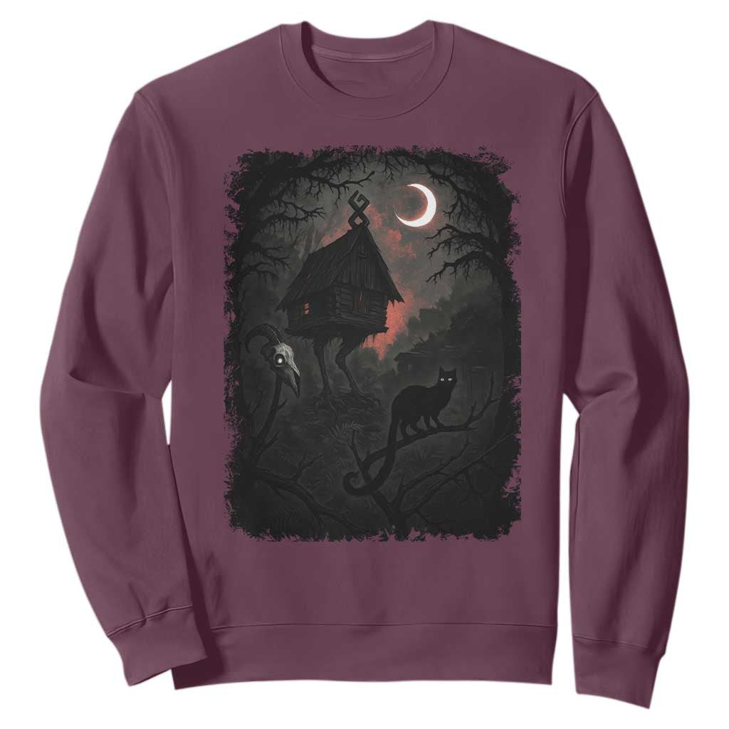 Baba Yaga House Sweatshirt Gothic Slavic Folklore Russia Fairy Tale TS10 Maroon Print Your Wear