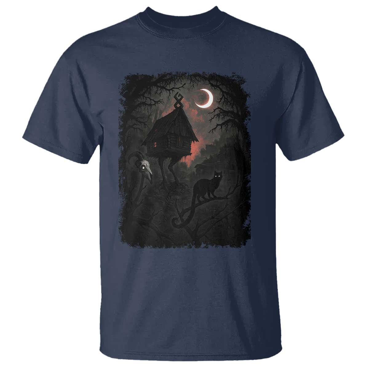 Baba Yaga House T Shirt Gothic Slavic Folklore Russia Fairy Tale TS10 Navy Print Your Wear