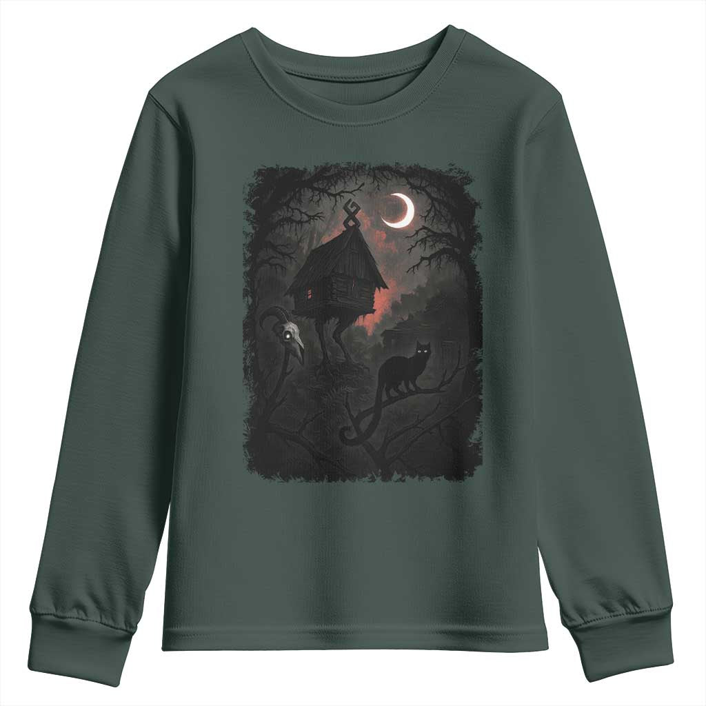 Baba Yaga House Youth Sweatshirt Gothic Slavic Folklore Russia Fairy Tale TS10 Dark Forest Green Print Your Wear
