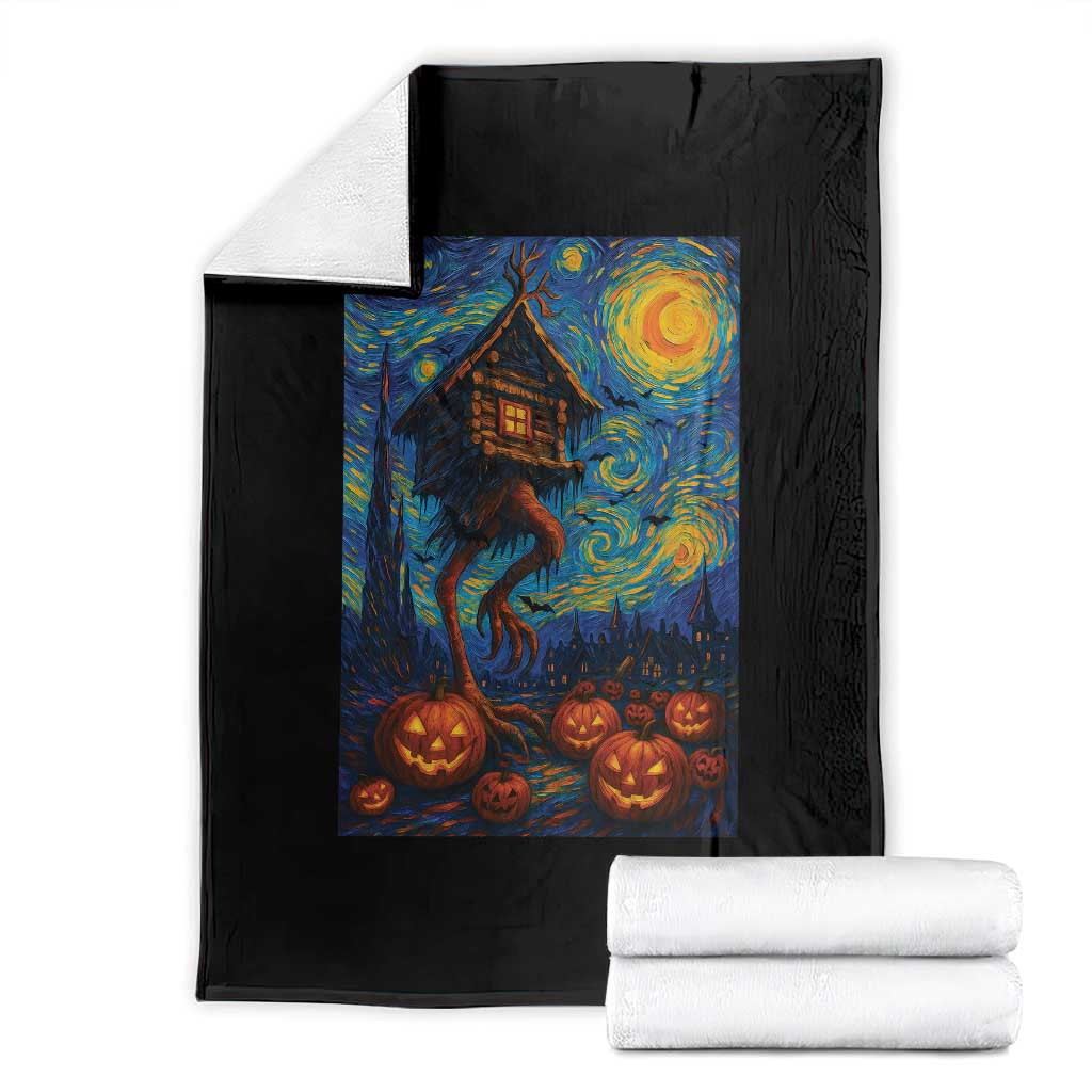 Baba Yaga House Throw Blanket Starry Night Van Gogh Slavic Folklore Russia Fairy Tale TS10 Black Print Your Wear