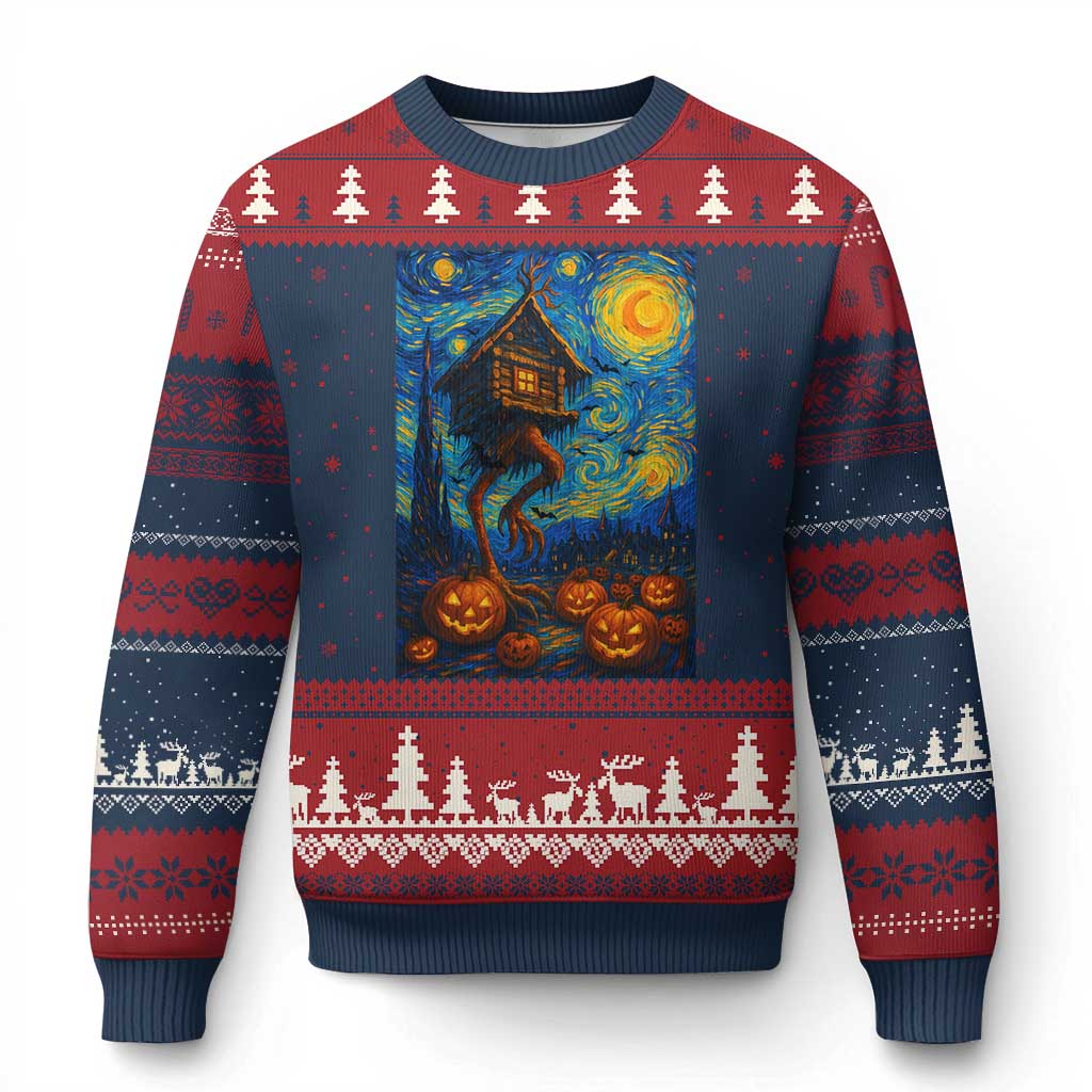 Baba Yaga House Ugly Christmas Sweater Starry Night Van Gogh Slavic Folklore Russia Fairy Tale TS10 Navy Red Print Your Wear