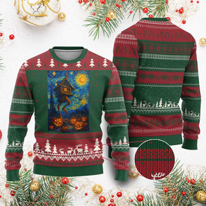 Baba Yaga House Ugly Christmas Sweater Starry Night Van Gogh Slavic Folklore Russia Fairy Tale TS10 Red Green Print Your Wear