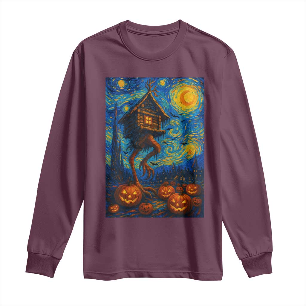 Baba Yaga House Long Sleeve Shirt Starry Night Van Gogh Slavic Folklore Russia Fairy Tale TS10 Maroon Print Your Wear