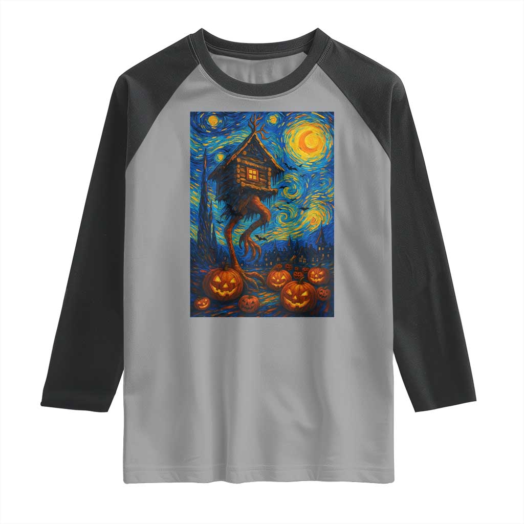 Baba Yaga House Raglan Shirt Starry Night Van Gogh Slavic Folklore Russia Fairy Tale TS10 Sport Gray Black Print Your Wear