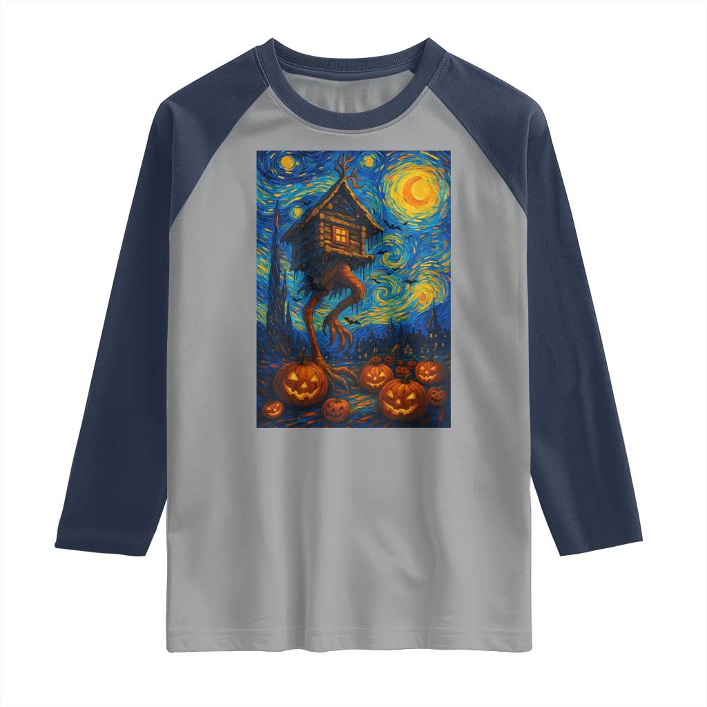 Baba Yaga House Raglan Shirt Starry Night Van Gogh Slavic Folklore Russia Fairy Tale TS10 Sport Gray Navy Print Your Wear