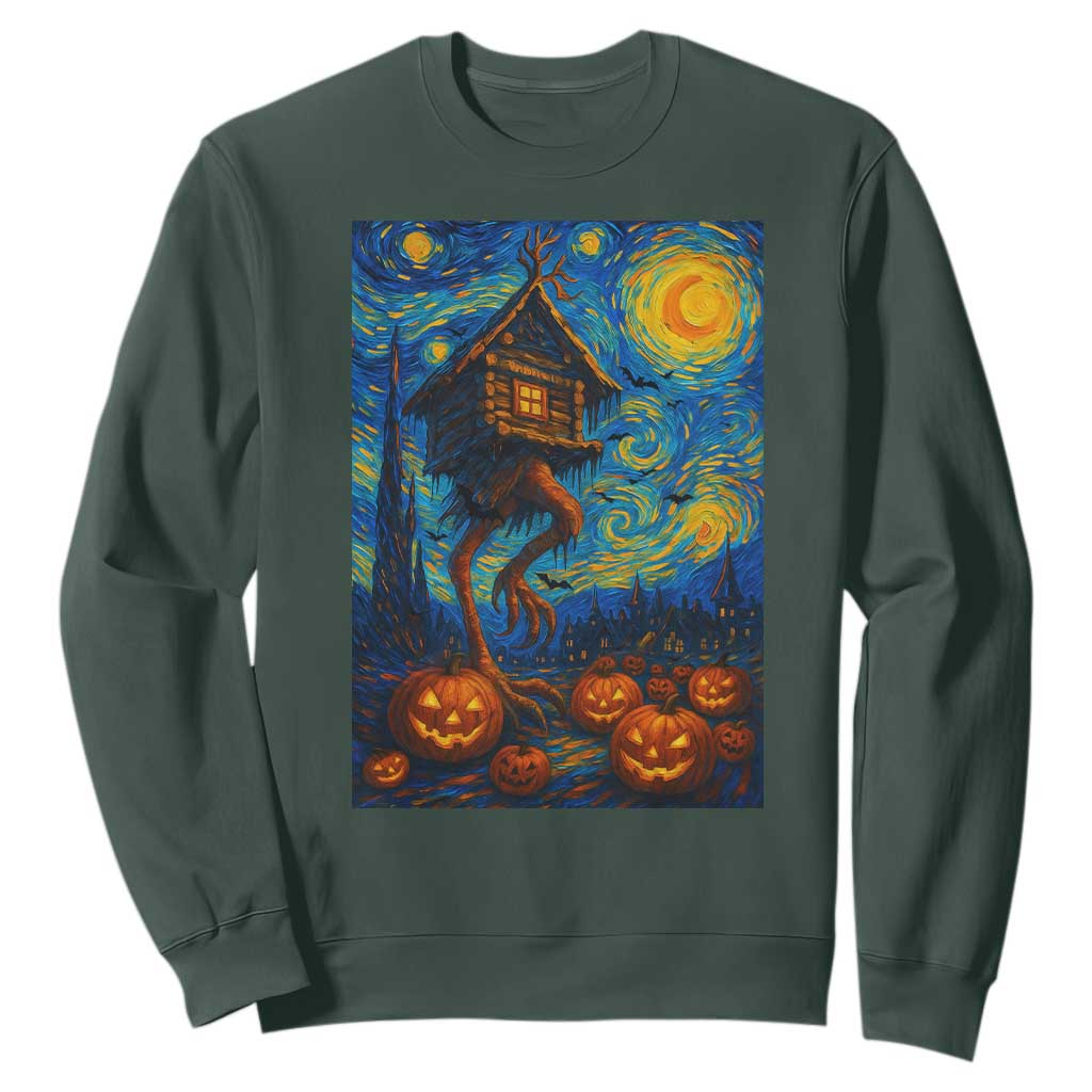 Baba Yaga House Sweatshirt Starry Night Van Gogh Slavic Folklore Russia Fairy Tale TS10 Dark Forest Green Print Your Wear