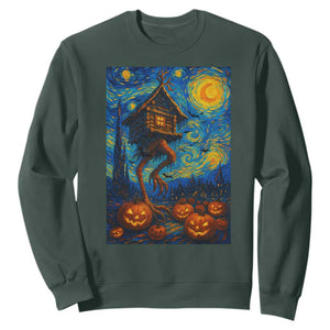 Baba Yaga House Sweatshirt Starry Night Van Gogh Slavic Folklore Russia Fairy Tale TS10 Dark Forest Green Print Your Wear