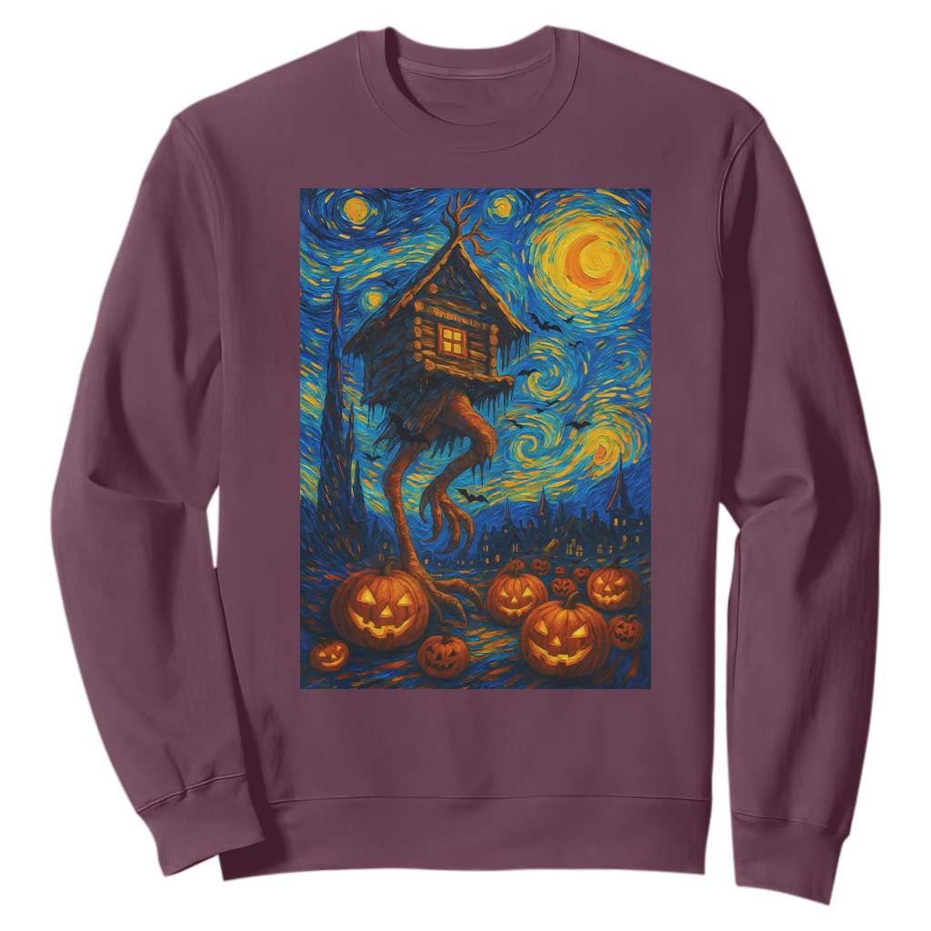 Baba Yaga House Sweatshirt Starry Night Van Gogh Slavic Folklore Russia Fairy Tale TS10 Maroon Print Your Wear