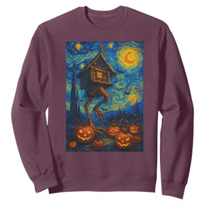 Baba Yaga House Sweatshirt Starry Night Van Gogh Slavic Folklore Russia Fairy Tale TS10 Maroon Print Your Wear
