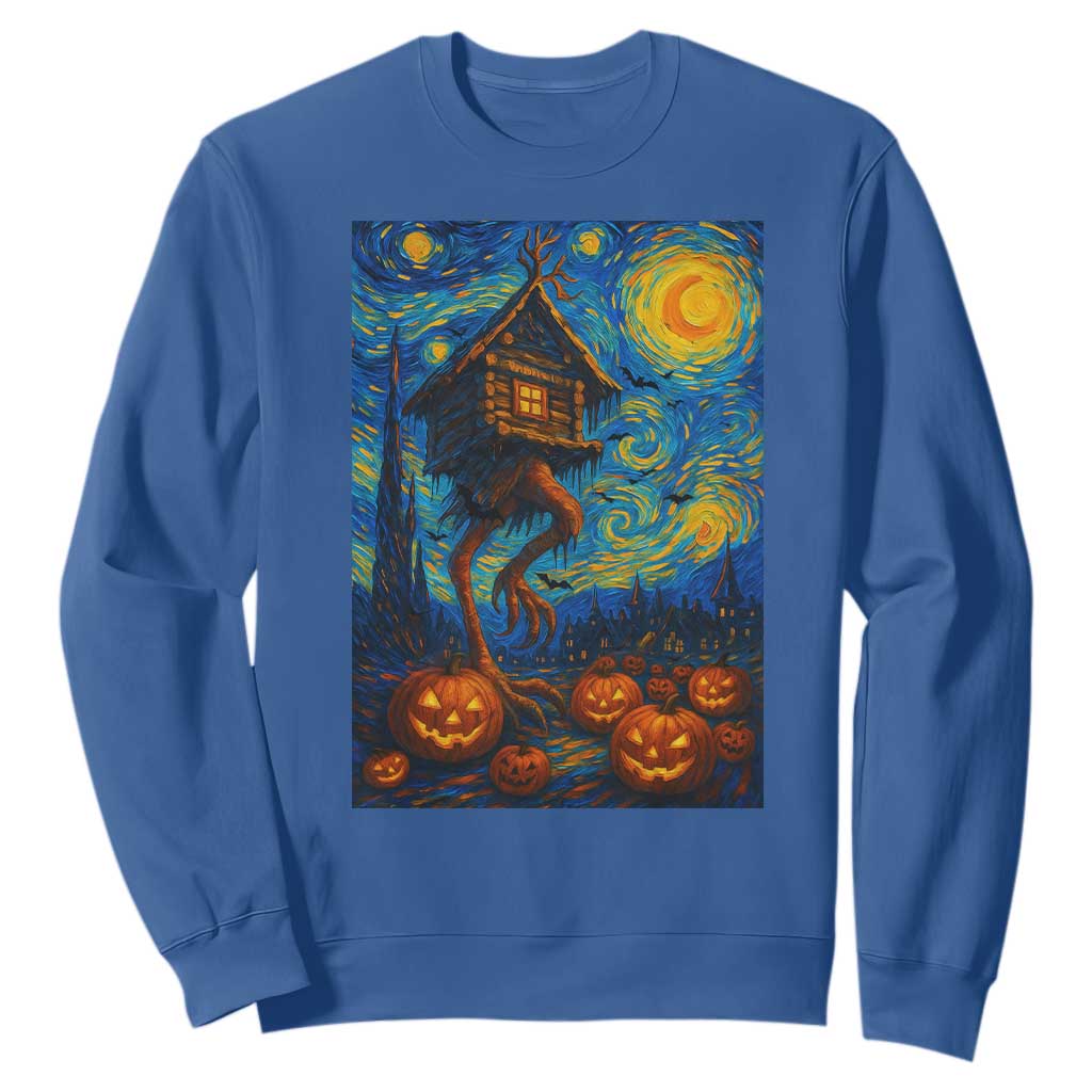 Baba Yaga House Sweatshirt Starry Night Van Gogh Slavic Folklore Russia Fairy Tale TS10 Royal Blue Print Your Wear