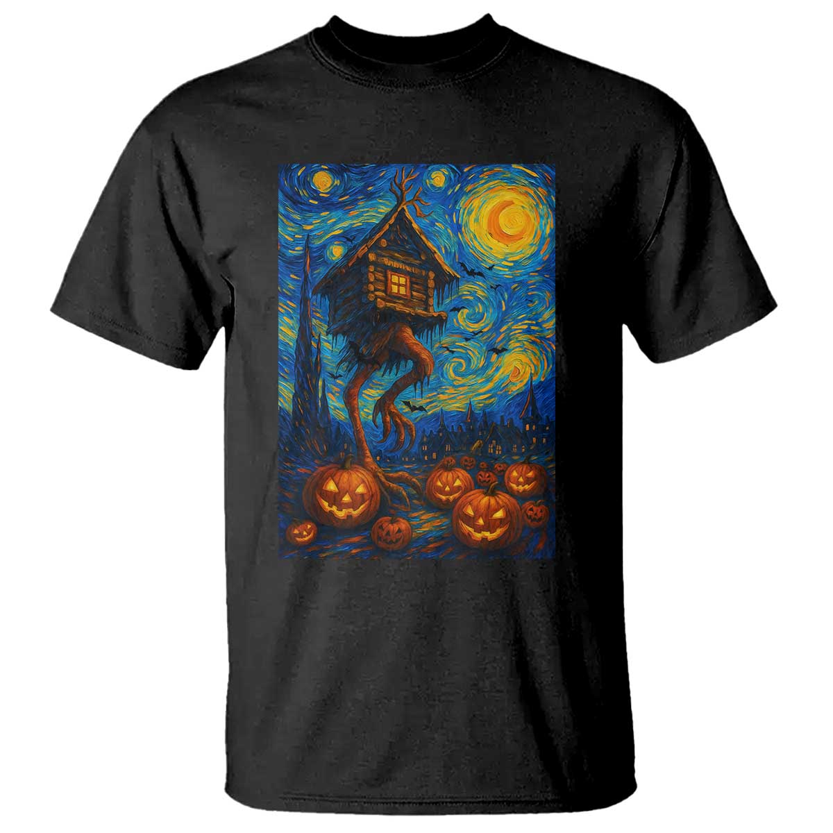 Baba Yaga House T Shirt Starry Night Van Gogh Slavic Folklore Russia Fairy Tale TS10 Black Print Your Wear