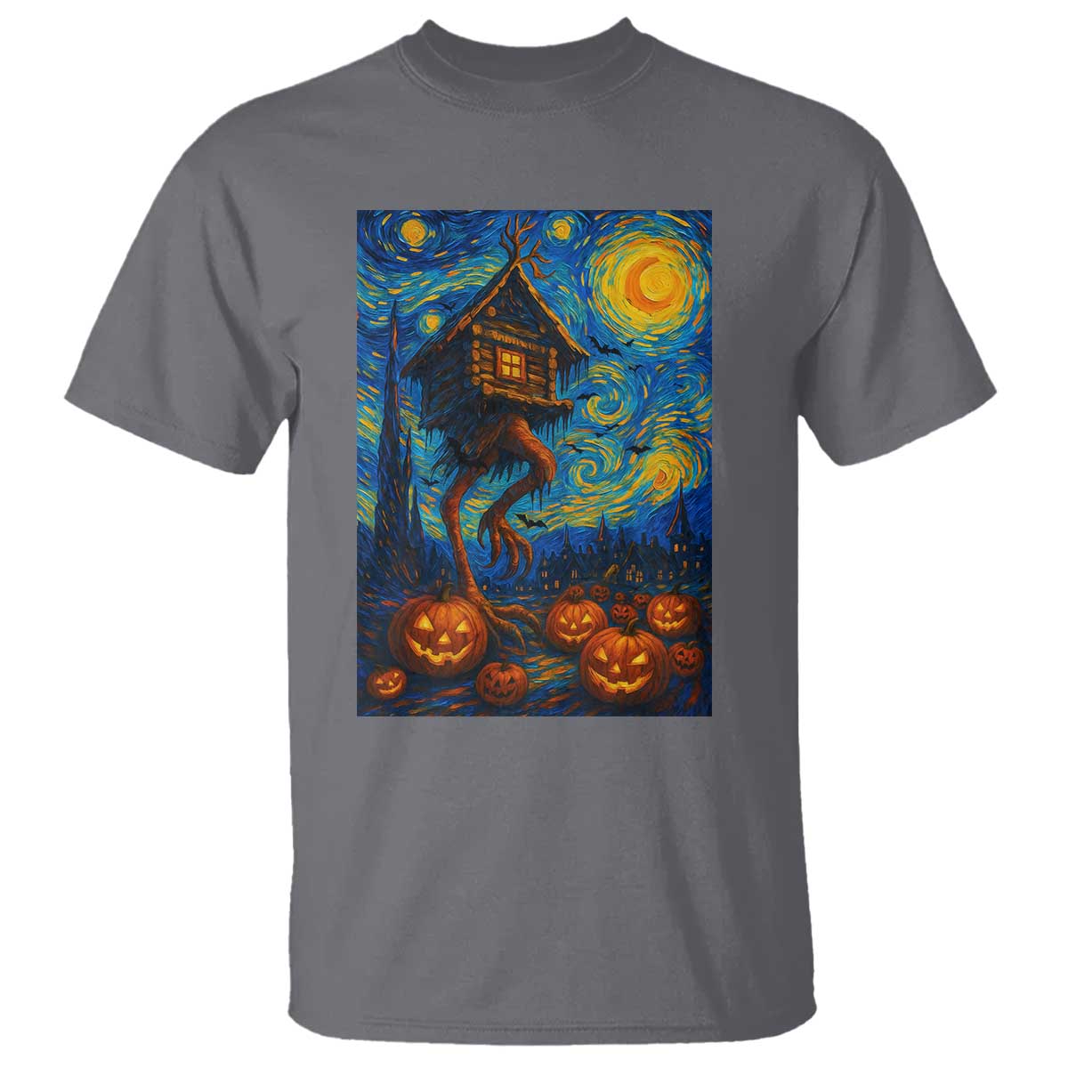 Baba Yaga House T Shirt Starry Night Van Gogh Slavic Folklore Russia Fairy Tale TS10 Charcoal Print Your Wear