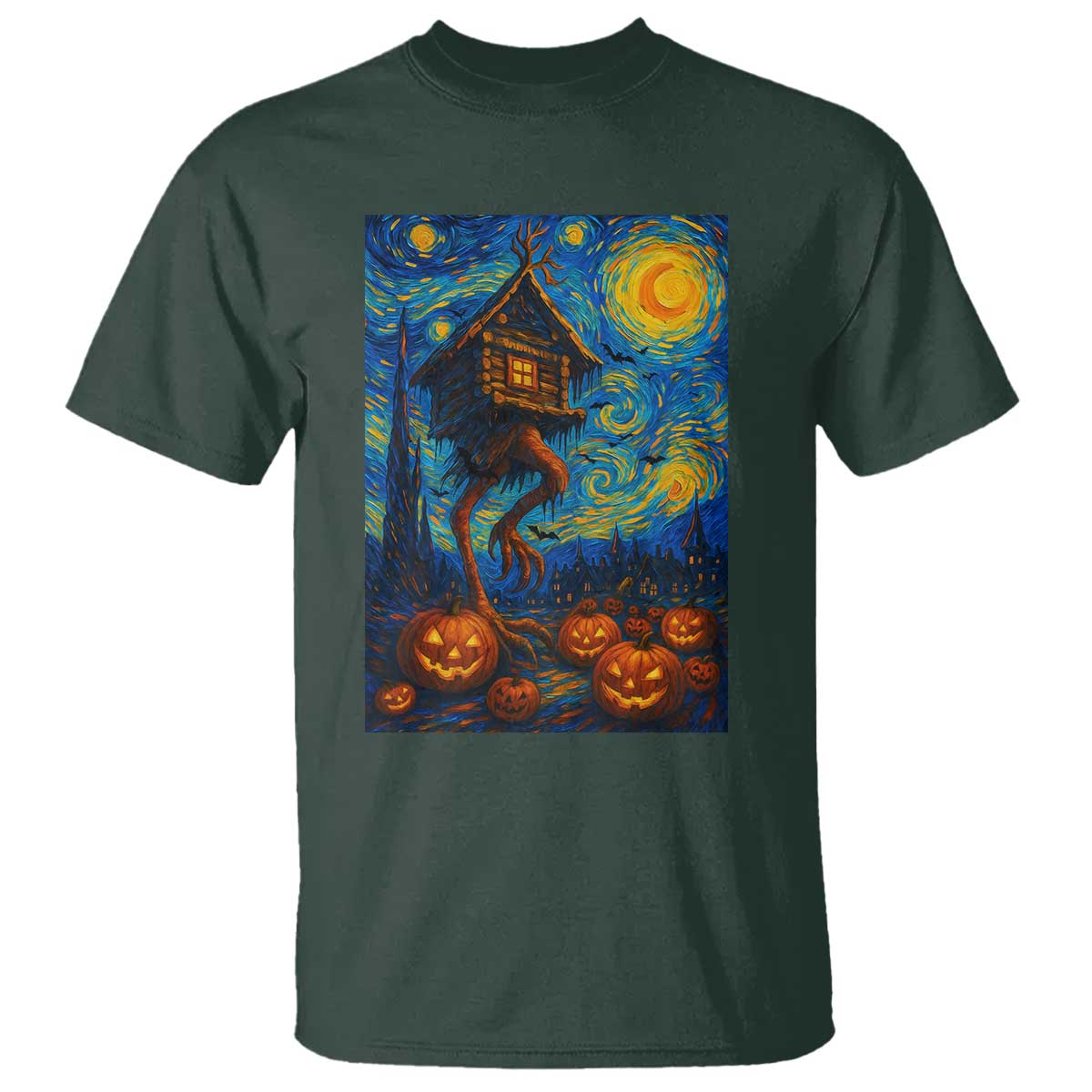 Baba Yaga House T Shirt Starry Night Van Gogh Slavic Folklore Russia Fairy Tale TS10 Dark Forest Green Print Your Wear