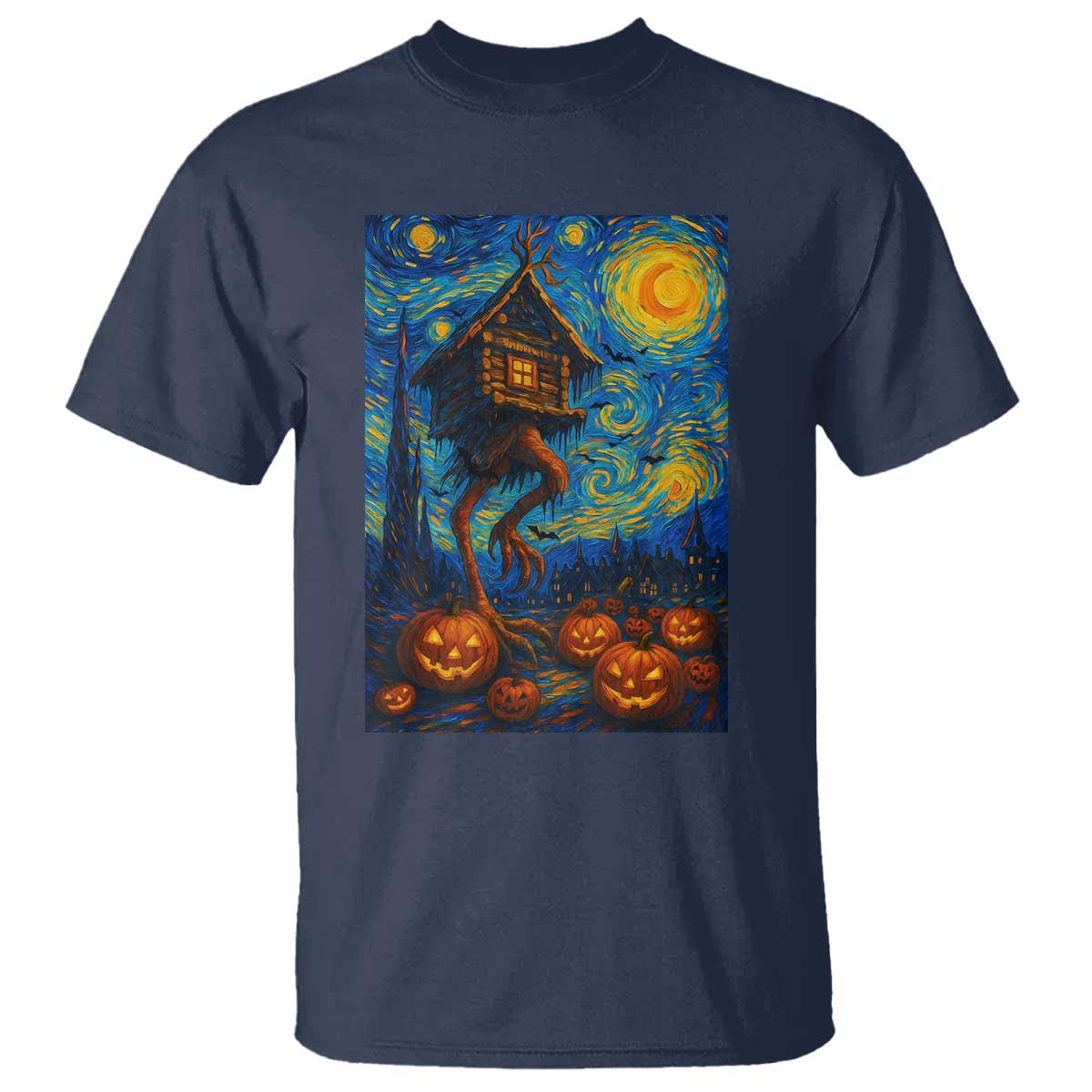Baba Yaga House T Shirt Starry Night Van Gogh Slavic Folklore Russia Fairy Tale TS10 Navy Print Your Wear