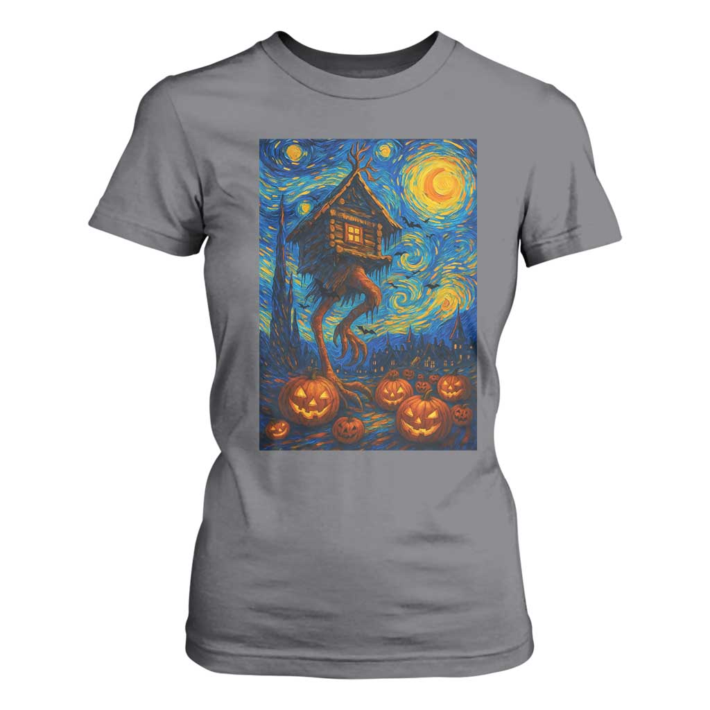 Baba Yaga House T Shirt For Women Starry Night Van Gogh Slavic Folklore Russia Fairy Tale TS10 Charcoal Print Your Wear