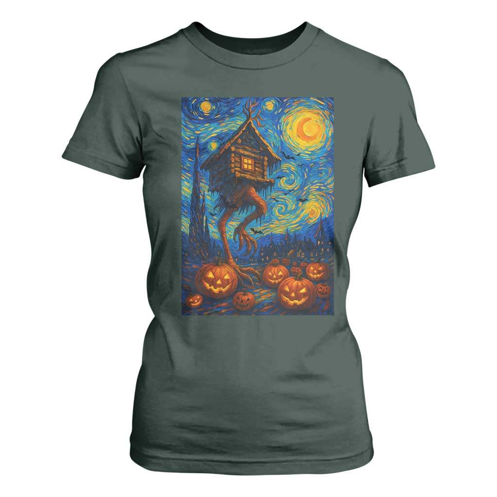 Baba Yaga House T Shirt For Women Starry Night Van Gogh Slavic Folklore Russia Fairy Tale TS10 Dark Forest Green Print Your Wear