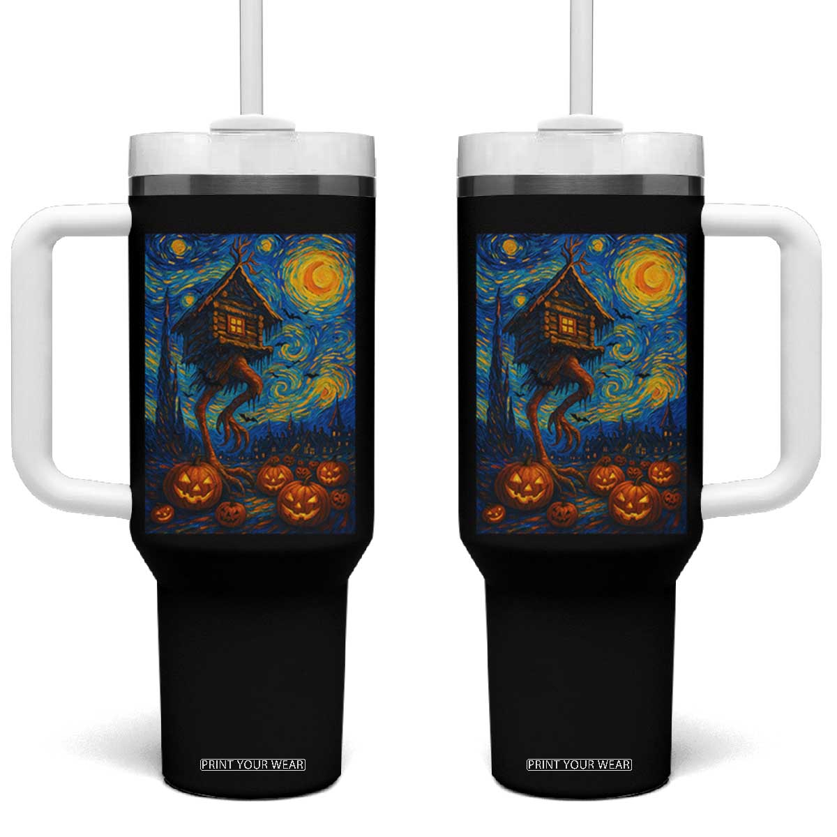 Baba Yaga House Tumbler With Handle Starry Night Van Gogh Slavic Folklore Russia Fairy Tale TS10 One Size: 40 oz Black Print Your Wear